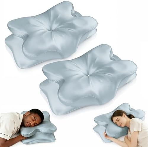 2-Pack Cervical Neck Pillow for for Neck Support,Ergonomic Memory Foam Contour Pillow with Wrinkle-Resistant Silky Satin Fabric Cover,Orthopedic Bed Pillow for Side,Back,Stomach Sleepers,Blu by Unknown