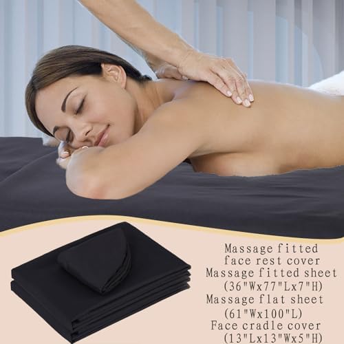 MRJ Soft 3 Piece Set Microfiber Massage Sheet Set,for Massage Tables,Includes Massage Flat Sheet,Massage Fitted Sheet and Face Rest Cover,Black - Image 4