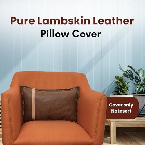 LL LEATHER LOVERS 100% Lambskin Leather Pillow Cover - Sofa Cushion Case - Decorative Throw Covers for Living Room & Bedroom, Chiku Brown & Off White Box Pack of 1-10X18 Inch - Image 2