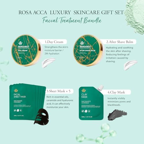 Men Bergamot Facial Skin Care Set, Fathers Day Gift, 21 Pcs Beard Grooming Kit, Bath and Body Gift Basket Set, Cleanser, Beard Oil, Serum, Face Cream, Birthday, Christmas, Husband, Dad, Boyfriend - Image 3