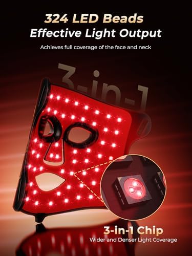 7-in-1 Red Light Therapy for Face & Neck, Skin-Friendly Silicone Red Light Therapy Mask with 324 LEDs, 5 Brightness Levels & 20 Mins Timer, Led Face Mask Light Therapy for Home & Travel - Image 4