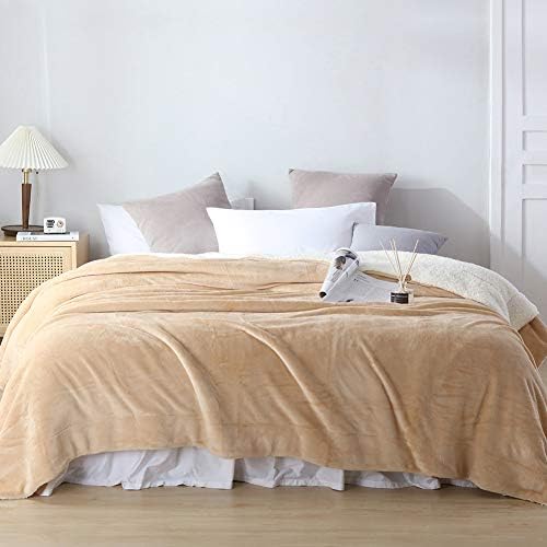 NANPIPER Bed Blanket Reversible Sherpa Flannel Blanket Super Soft Fuzzy Plush Fleece Microfiber (90"x90" Beige) Queen - Image 6
