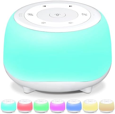 HEYAXA White Noise Sound Machine with 7 Colors Night Light 34 Soothing Sounds, Portable Sound Machine for Baby Adults Kids Sleep with 30 Volume Levels 4 Timers Adjustable Brightness (White) by HEYAXA
