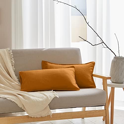 Simple&Opulence 100% Linen Lumbar Pillow Cover 12 x 20 Inches Set of 2 Rectangular Decorative Throw Cushion Cover for Couch Sofa Bed Living Room Office Soft Breathable Farmhouse - Rust by SimpleOpulence