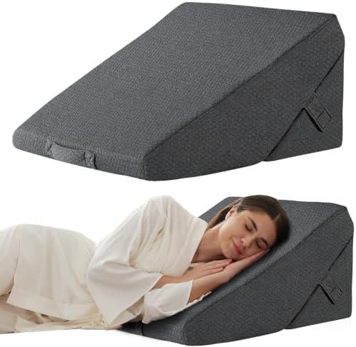 Bedluxe Wedge Pillow for Sleeping, Adjustable 9&12 Inch Foldable Bed Wedge Pillow Set, Orthopedic Memory Foam Triangle Pillows Wedge, 7-in-1 Elevated Pillows for Leg and Back Support, Dark Grey by Bedluxe