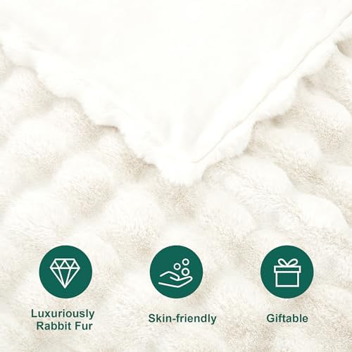 DREAMNINE Soft Faux Bubble Rabbit Fur Blanket Twin Size, Thick Cozy Decorative Warm Fuzzy Fur Blanket for Bed Couch Sofa Chair Bedroom Living Room Dorm Gift, 60 * 70 Inches, Cream White - Image 4