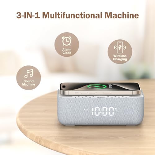 REACHER 15W Wireless Charging Alarm Clock with White Noise Machine - Image 2