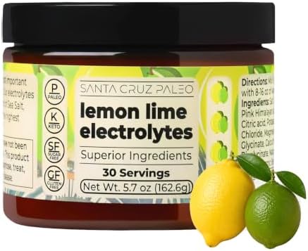 Santa Cruz Paleo Electrolyte Powder, Lemon Lime Flavor, Sugar Free Hydration Drink Mix with Himalayan Pink Salt, Sea Salt, Magnesium Glycinate, Potassium Chloride, Sweetened with Stevia, 30 Servings by SantaCruzPaleo