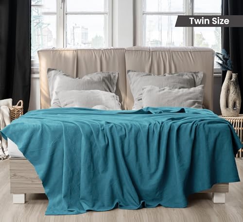 Utopia Bedding 100% Cotton Thermal Blanket Teal Twin, 90x72 Inches - Image 2