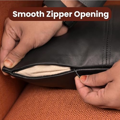 LL LEATHER LOVERS 100% Lambskin Leather Pillow Cover 14x22 Inch – Hand-Stitched Cushion Case with Hidden Zipper, Decorative Throw Cover for Sofa, Bed and Living Room - Black Panel Pack of 1 - Image 5