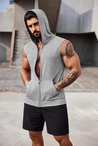 COOFANDY Men's Workout Hooded Tank Tops 2 Pack Zip Up Sleeveless Gym Shirts Muscle Cut Off T Shirt Bodybuilding Hoodies - Image 2