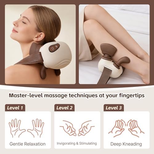 Neck and Shoulder Massager, Deep Tissue Massage 4D Bionic Real Touch Shiatsu with 3 Modes, Portable Electric Kneading Massager for Back Pain Relief, Gifts for Men Women Home Office - Image 3