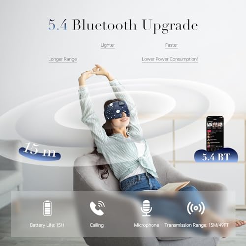 LC-dolida Sleep Mask with Bluetooth Headphones, Extra Large Silk Eye Mask for Sleeping Side Day Sleepers, Sleep Headphones Bluetooth 5.4 for Women Men with Thin Speaker, Blackout, Comfort, Microphone - Image 3