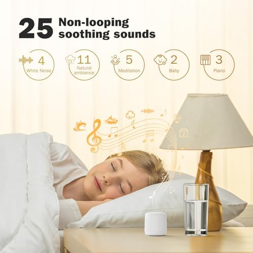 White Noise Machine | Paussion Long-Lasting Fast Charging Portable Travel Mini Sound Machine with 25 Soothing Sounds for Adults, Kids, and Babies | Auto Timer, Travel, Sleep, Baby, Fan - White - Image 2