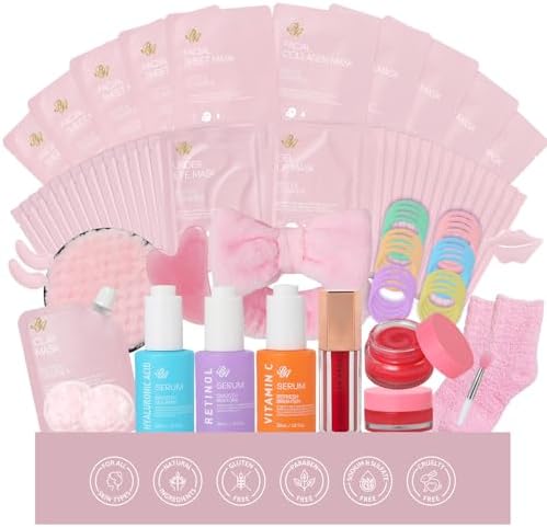 Gifts for Women, 55 Pcs Rose Hydrating Skin Care Set, Home Spa Basket Kit by RAROSAACCA
