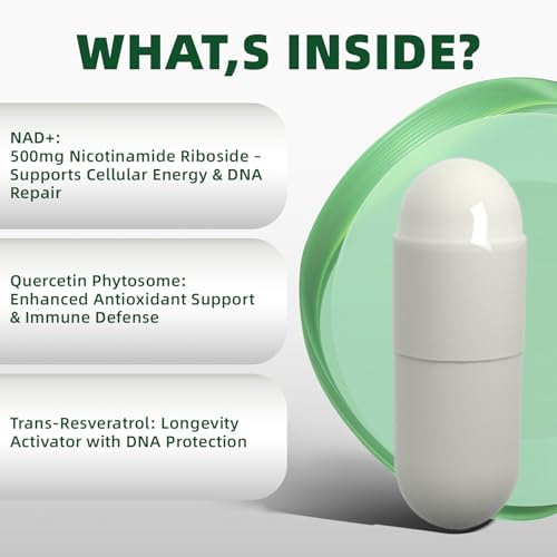 NAD+ Supplement with, Nicotinamide Riboside & Resveratrol 900mg – Anti-Aging Support for Women & Men, NMN Alternative, Vegan Non-GMO - 100 Capsules - Image 5