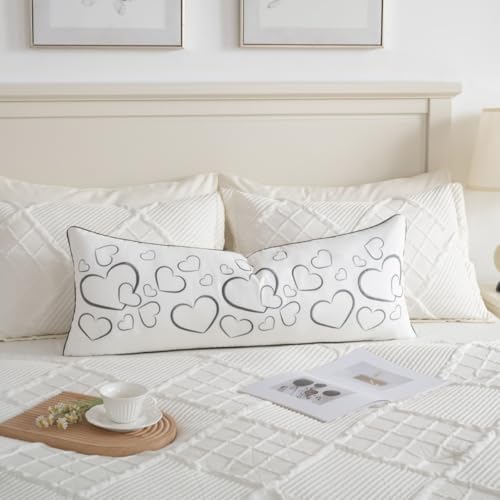 Sanmetex Loving Heart Long Lumbar Pillow Covers 14x36 Inches, Soft Embroidered Modern Decorative Throw Pillow Case for Sleeping Bed Bedroom Living Room and Home Décor Grey - Image 4