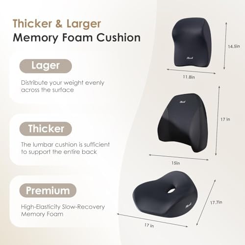 FLORICH Upgraded 3-in-1 Memory Foam Car Seat Cushion Set with Lumbar Support & Neck Pillow, Washable Driving Seat Cushion for Back & Sciatica Pain Relief, Non-Slip Seat Cushion for Car, Office-Black - Image 2