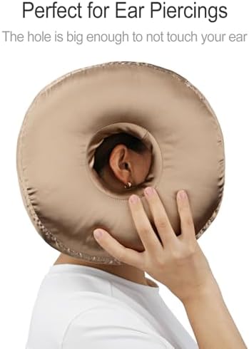 Washable Silky Satin Ear Piercing Pillow with Removable Pillowcase Smooth Cooling Donut Pillows Hole for Ear Pain Relief CNH Sleeping Pressure Sore Side Sleepers Ear Guard Protector, Taupe Cover - Image 4