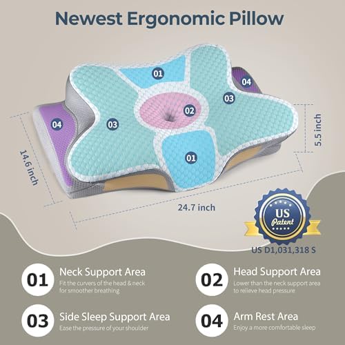 Cervical Pillow for Neck Pain Relief, Ergonomic Neck Pillow for Sleeping, Contour Side Sleeper Pillow for Neck Support, Orthopedic Cooling Memory Foam Pillows for Back Stomach Sleepers (Blue) - Image 4