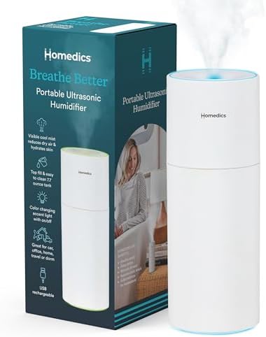 Homedics Portable Humidifier - Small Air Humidifiers, Matte White by Homedics