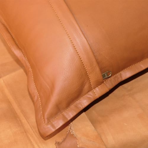 LL LEATHER LOVERS 100% Lambskin Leather Pillow Cover - Sofa Cushion Case - Decorative Throw Covers for Living Room & Bedroom, Camel Antique Box Pack of 2-14X22 Inch - Image 5
