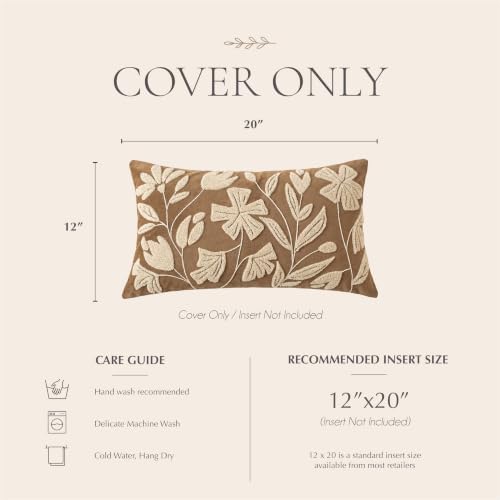BlissBlush 12x20 Lumbar Pillow Cover, Rectangular Brown Decorative Throw Pillowcase for Couch Sofa, Embroidered Velvet Farmhouse Accent Cushion (Cover Only) - Image 6
