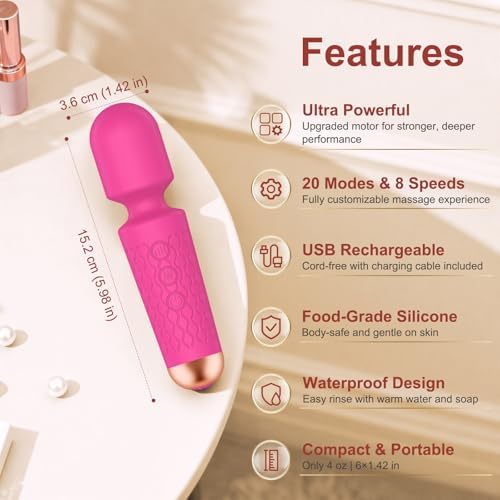 Handheld Massager 20 Patterns Rose Pink Mini Massage Tool for Muscle Relax - Image 6