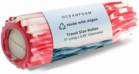 Oceanfoam Ripple Travel Foam Roller (11" x 3.35") Firm Mini Foam Roller for Physical Therapy, Deep Tissue Massage, Back Pain - High Density, Ergonomic Wave Textured - Yoga, Exercise (Red Marbled) by Oceanfoam