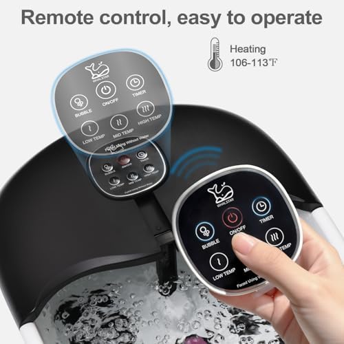 Collapsible Foot Spa Bath Massager with Heat Bubbles and Vibration Massage and Jets, 16oz Tea Tree Oil Foot Soak with Epsom Salt, Foot Bath Basin with Red Light & Remote - Black - Image 2