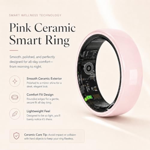 Pink Ceramic Smart Ring for Women, Health & Sleep Tracker, Size 7 - Image 2