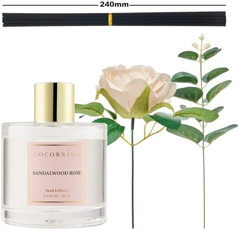Cocorrina Reed Diffuser Set, Flower Reed Diffuser Sandalwood Rose 6.7 oz, Scented Diffuser with Sticks Home Fragrance Essential Oil for Bathroom Shelf Decor, Living Room, Large Room, 1pack - Image 3