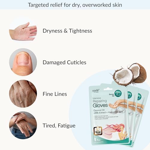 Epielle Intensive Repairing Hand Mask 6 Pairs, Soften with Coconut Oil & Milk Extract, Deep Moisturizing Gloves for Dry, Rough Skin, Self Care Gifts for Women, Spa Kit - Image 4