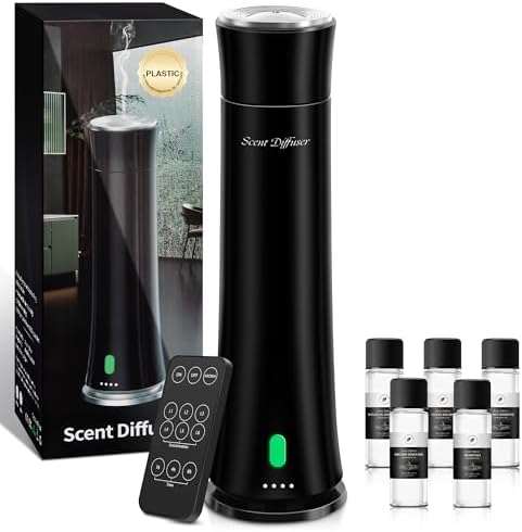 Hotel Scent Diffuser Starter Kit - 1500 Sq Ft Coverage, Premium Plastic Essential Oil Diffuser, Waterless Diffuser for Home, Hotel, Office, 5 Scent Essential Oils Included, Large Room, Black, 11In by Unknown