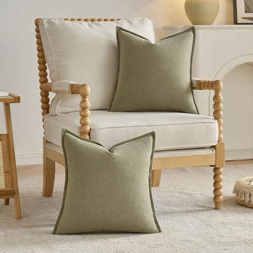 FUTEI Pack of 2 Chenille Throw Pillow Covers 18x18 Inch, Olive Green - Image 4