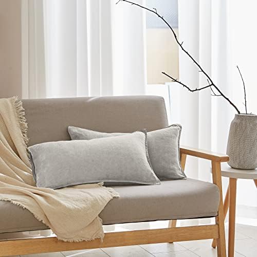 Simple&Opulence 100% Linen Lumbar Pillow Cover 12 x 20 Inches Set of 2 Rectangular Decorative Throw Cushion Cover for Couch Sofa Bed Living Room Office Soft Breathable Farmhouse - Light Grey by SimpleOpulence