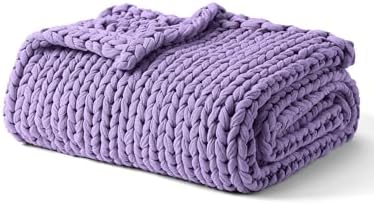 YnM Cooling Weighted Blanket, 100% Cotton Handmade Chunky Knitted Blanket, Weighted Lap, Breathable Heavy Blankets, Machine Washable Throw for Sleep or Home Decor (Purple, 50x60 Inch, 10lbs) by YNM