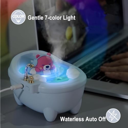 Small Mini Humidifier,Top Fill 340ml Portable Desktop Humidifier Diffuser with Cool Mist,20db Quiet,7 LED Light, Auto Shut off,for Travel,Plants,Home,Office,Nursery, Women(Blue) - Image 4