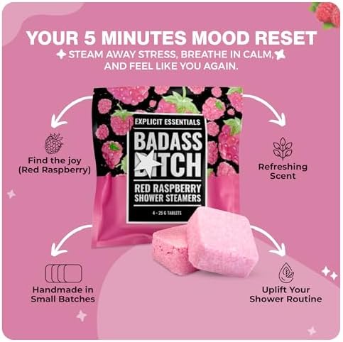 Explicit Essentials Bad Ass B Shower Steamers | Sweet Red Raspberry Aromatherapy Shower Steamers | Bold Self-Care Gift for Women | Relaxing & Uplifting Spa Shower Experience - Image 2