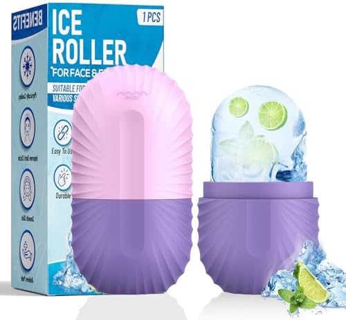Ice Roller for Face and Eye, Silicone Ice Facial Roller Ice Holder, Face Ice Mold Skin Care, Face Icers Reusable Ice Cube Roller for Shrink Pores Anti Wrinkle Reduce Puffiness, Purple by ZPU