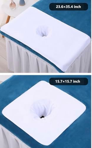 Massage Table Cover Towel with Face Cradle Hole, Premium Fitted Sheet with Locked Edges (White Square) - Image 2