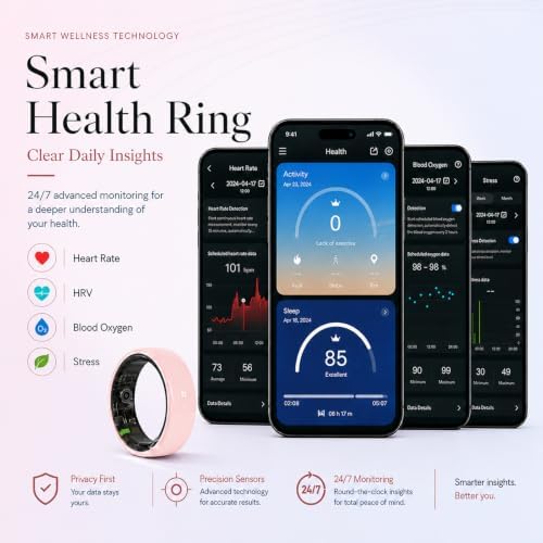Pink Ceramic Smart Ring for Women, Health & Sleep Tracker, Size 8 - Image 5