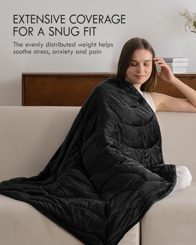 Kaisa Weighted Lap Blanket for Adults, 7 lbs 41" x 53", Leaf Pattern, Black - Image 2