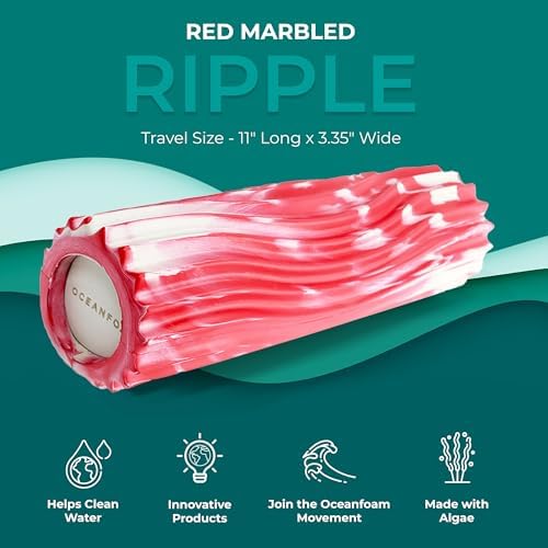Oceanfoam Ripple Travel Foam Roller (11" x 3.35") Firm Mini Foam Roller for Physical Therapy, Deep Tissue Massage, Back Pain - High Density, Ergonomic Wave Textured - Yoga, Exercise (Red Marbled) - Image 3