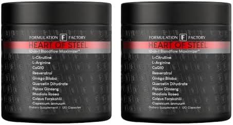 Formulation Factory Heart of Steel Nitric Oxide Supplements, Nitric Oxide Booster for Blood Flow & Circulation with L-Citrulline, L-Arginine, CoQ10 & Resveratrol - 240 Capsules, 60 Servings (2 Pack) by FormulationFactory