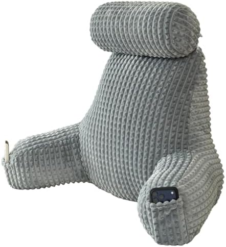 Reading Pillow for Bed with Adjustable Neck Support,XXL Gray Flannel by Wervity