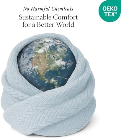 Threadmill Luxury 100% Cotton King Herringbone Blanket, Light Blue - Image 6