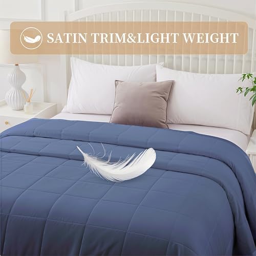 COMFLIVE Twin Down Alternative Blanket - Lightweight Satin Trim, Navy - Image 3