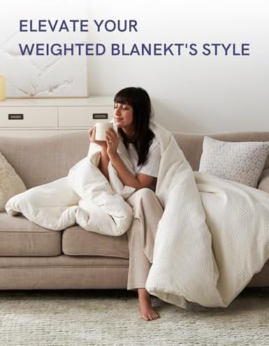 YnM Cotton Waffle Weave Duvet Cover for Weighted Blankets with 16 Strings (Coconut White, 48''x72'') - Image 6