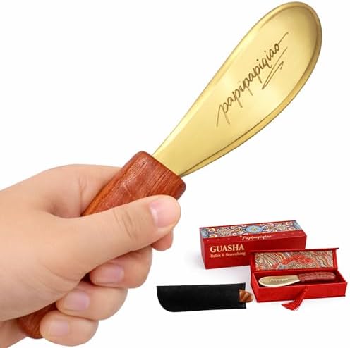 Copper Brass Gua Sha Muscle Scraper Tool with Wooden Handle – H62 Brass IASTM Soft Tissue Massage Tool for Fascia Release & Scar Tissue Relief – Deep Tissue Scraping Tool for Back & Body by CraftedforYourComfort